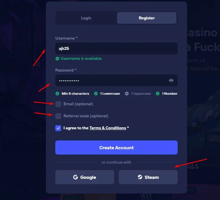Formularz rejestracji Duel